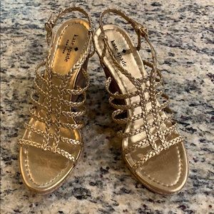 Kate Spade Gold Strappy Cork Wedge Sandal EUC
